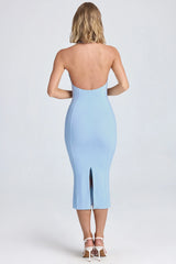 Halterneck Ruffle-Appliqué Midaxi Dress in Powder Blue