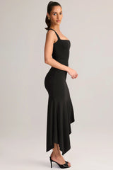 Modal Low-Rise Asymmetric Midaxi Skirt in Black