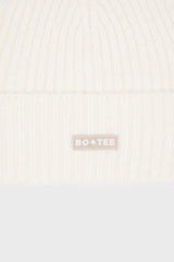 Ribbed Knit Beanie Hat in Ivory