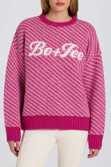 Knit Logo Oversized Jumper in Magenta Pink