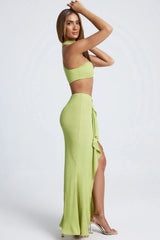 Ruffle-Trim Maxi Skirt in Olive Green