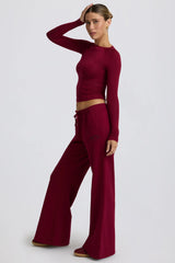 Low-Rise Wide-Leg Joggers in Burgundy