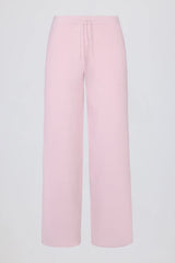 Knit Mid-Rise Wide-Leg Joggers in Soft Pink