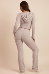 Fluffy Knit Wide-Leg Trousers in Cloud Grey