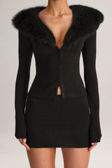Knit Mid-Rise Mini Skirt in Black