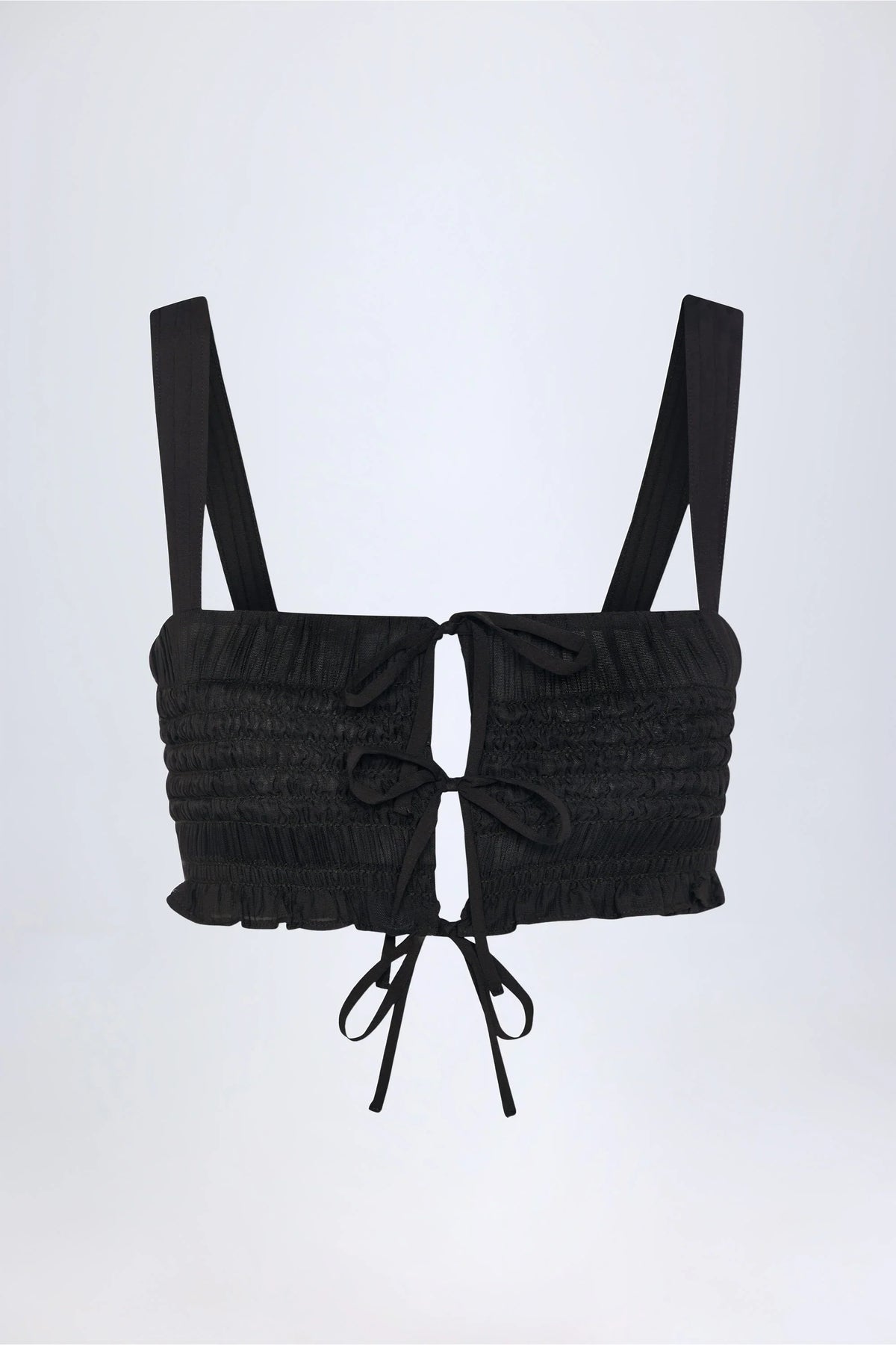 Ruffled Tie-Front Crop Top in Black