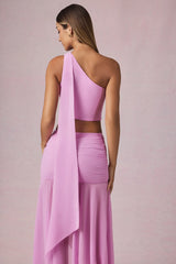 Scarf-Detail One-Shoulder Top in Pink Orchid