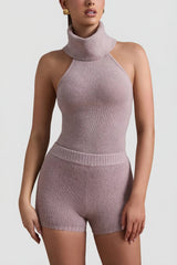 Ribbed-Knit Shorts in Taupe
