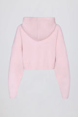 Soft Knit Zip-Up Cropped Hoodie in Soft Pink