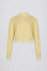 Button-Up Cropped Knit Cardigan in Soft Yellow