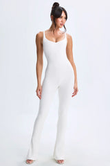 Modal Plunge Open-Back Flared Jumpsuit in White