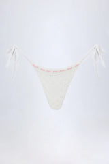 Broderie Anglaise Side-Tie Thong Bikini Bottoms in White