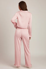 Ruffle-Trim Mid-Rise Pyjama Trousers in Baby Pink