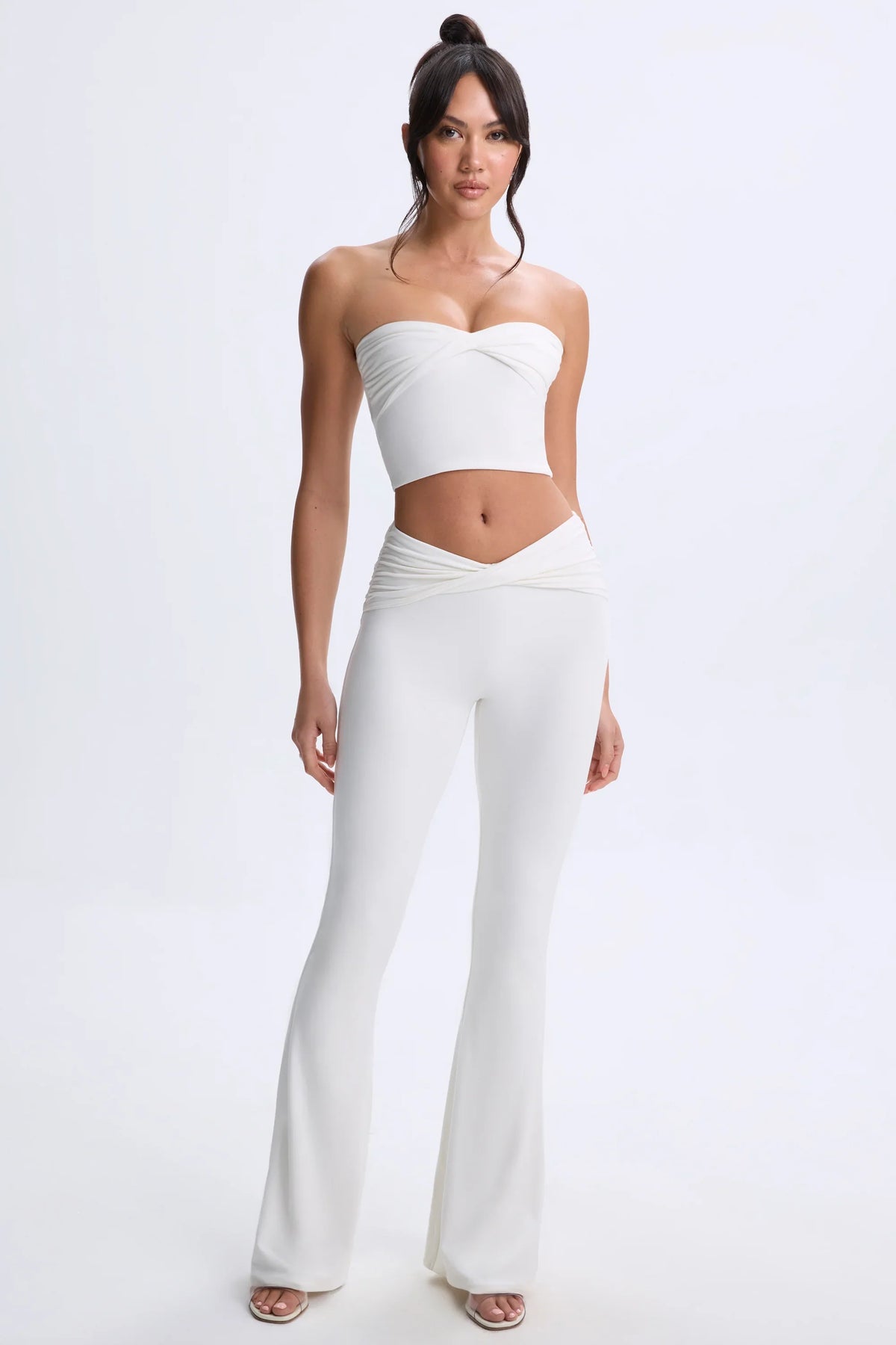 Modal Twist-Front Flared Trousers in White