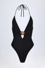 Cut-Out Hardware-Detail Swimsuit in Black