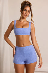 Embellished High Waist Hot Pant Shorts in Powder Blue