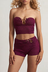 Hardware-Detail Bandeau Crop Top in Berry Purple