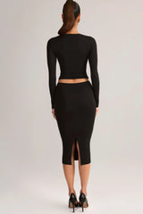 Modal Mid-Rise Pencil Midi Skirt in Black