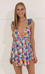 Floral A -Line Romper in Blue