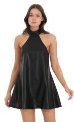 Faux Leather Shift Dress in Black