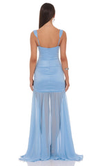 Ruched Chiffon Mermaid Maxi Dress in Light Blue