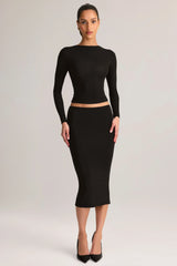 Modal Mid-Rise Pencil Midi Skirt in Black