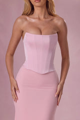 Premium Satin Corset Bridesmaid Dress in Blush Pink