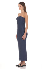 Strapless Rhinestone Maxi Dress in Navy