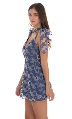 Floral A-line Dress in Navy