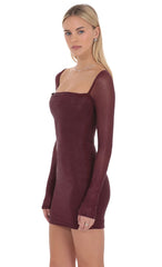 Rhinestone Long Sleeve Mini Dress in Maroon