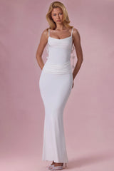 Premium Jersey Draped Gown in White