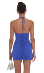 Pearl Halter Bodycon Dress in Blue