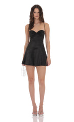 Satin Fit and Flare Dress in Black