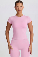 Cut-Out Longline T-Shirt in Dusty Pink