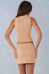 Faux Suede Turtleneck Top  in Tan