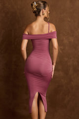 Off-Shoulder Draped Midaxi Dress in Rose Brown