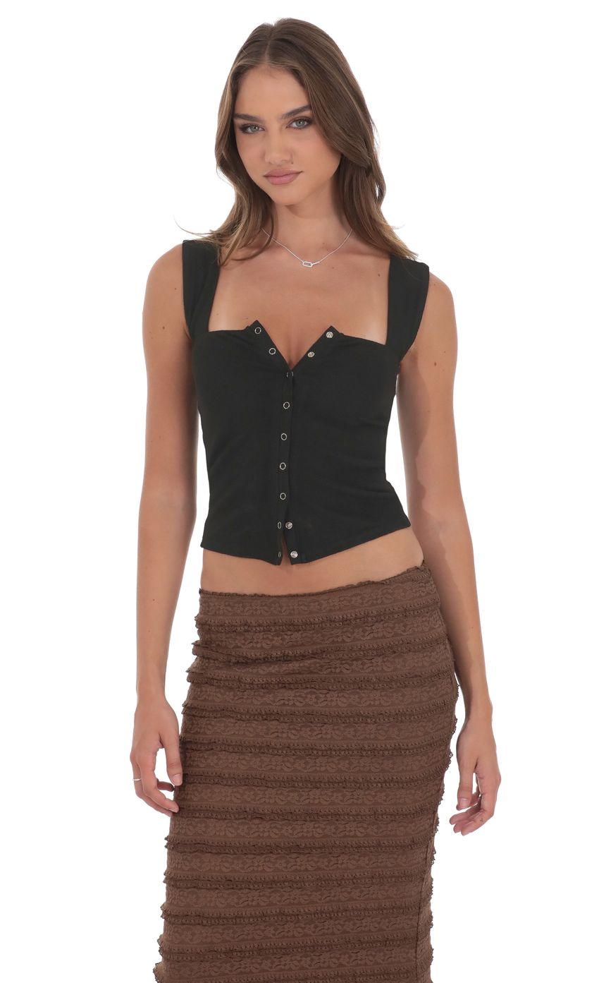 Ribbed Square Neck Top in Black