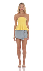 Strapless Peplum Top in Yellow