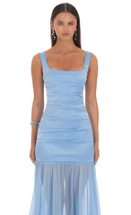 Ruched Chiffon Mermaid Maxi Dress in Light Blue