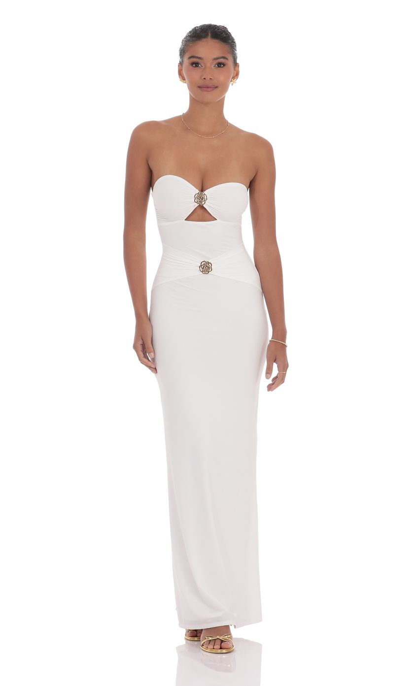 Golden Rose Cutout Maxi Dress in White