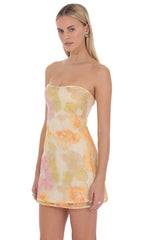 Floral Strapless Mini Dress in Cream