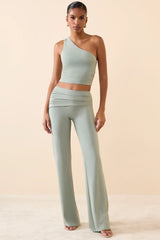 Mid-Rise Straight-Leg Trousers in Smoke Green