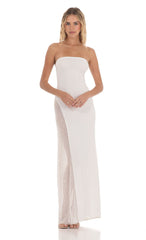 Strapless Mesh Sequin Slit in White