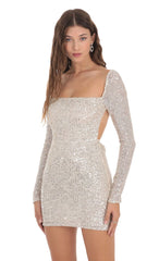 Sequin Long Sleeve Bodycon Dress in Champagne