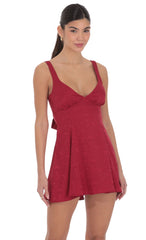 Floral Jacquard Bow Tie Dress in Maroon