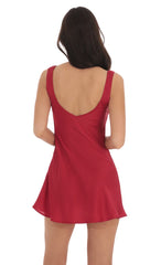 Satin V-Neck Dress in Red