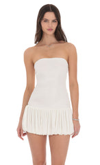 Strapless Pleated Bubble Dress in White