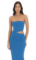 Strapless Cutout Maxi Dress in Blue