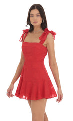 Textured Floral A-line Dress in Red