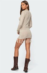 Edikted Tassel Knit Wrap Mini Dress